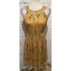 NWT Candalite Floral Yellow Polyester Spring Summer Dress Petite Medium